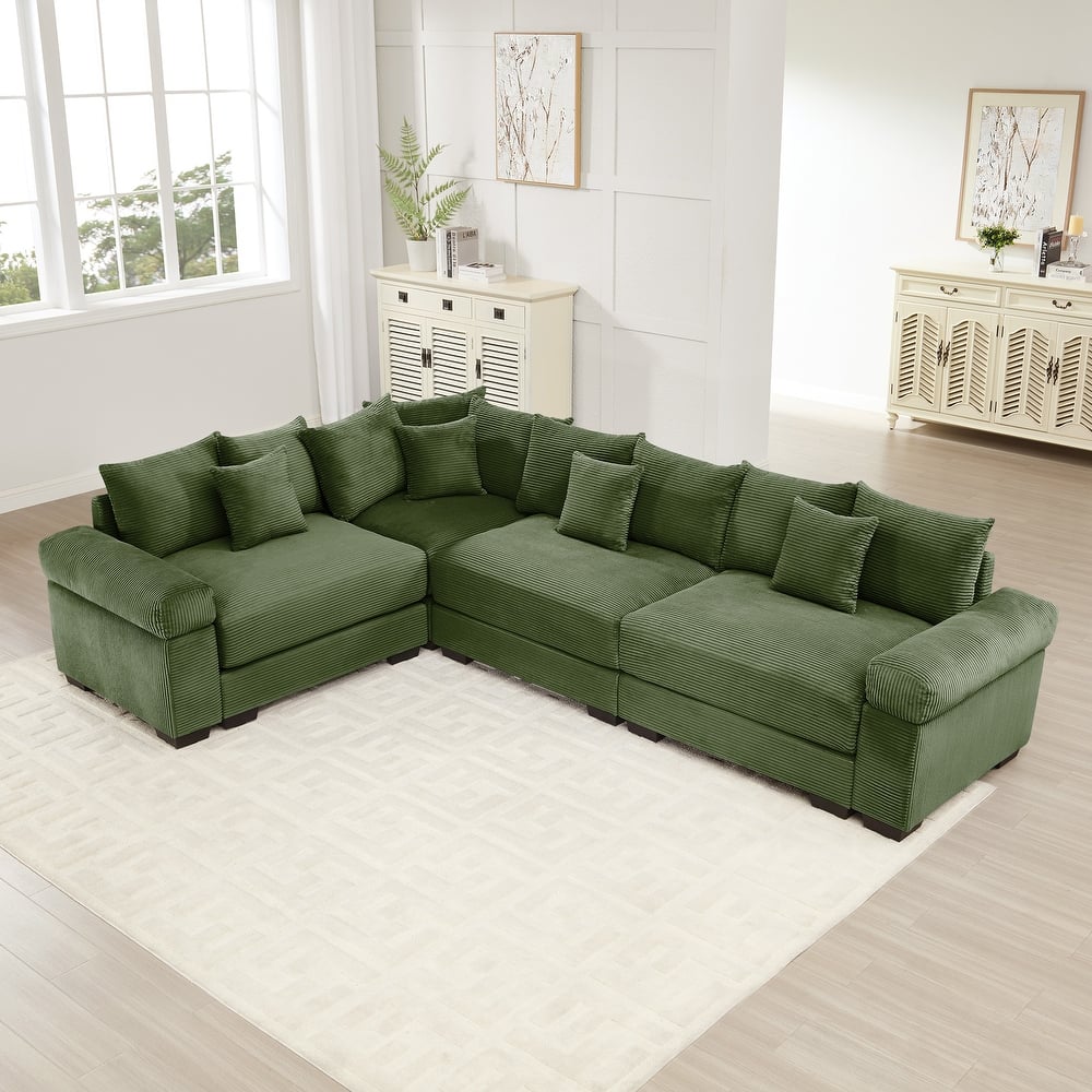 GDFStudio - Corduroy L-Shaped 4-Seater 116.9" Cloud Modular Sectional Couch