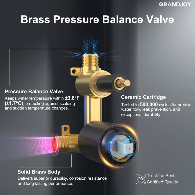 GRANDJOY Wall-Mount 2-Function Shower and Tub System with Pressure Balance Valve