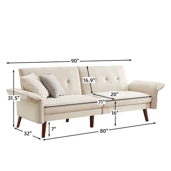 dimension image slide 1 of 4, Modern Futon Sofa Bed, Convertible Sleeper Sofa with Tapered Wood Legs, 78.35" W, Small Split Back Sofa for Living Room