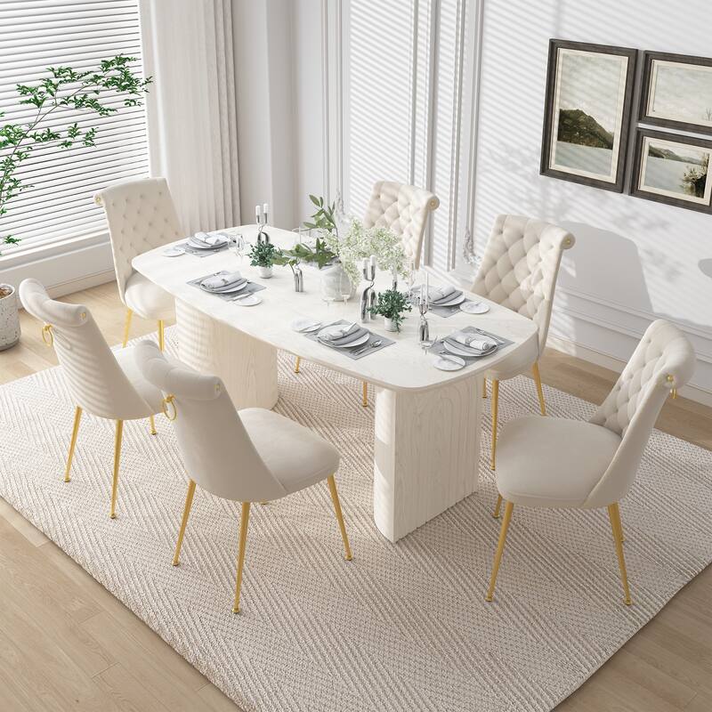 7-Piece Clihome Modern Wood Table Velvet Chair Dining Set