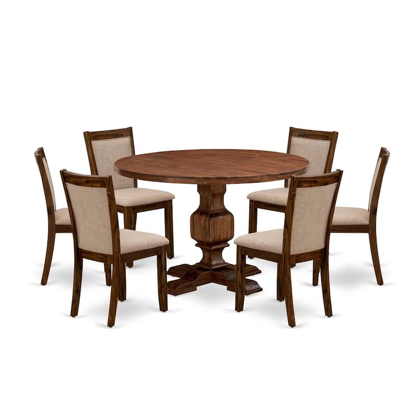HomeStock 7-Piece Round Natural Oak Finish Solid Wood Top Dining Table with 6 Parson Chairs