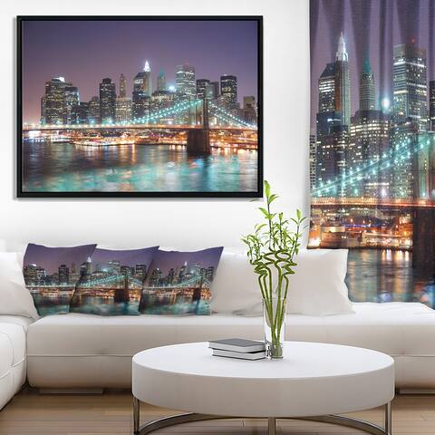 Designart "New York City Manhattan Skyscrapers" Cityscape Framed Canvas Print