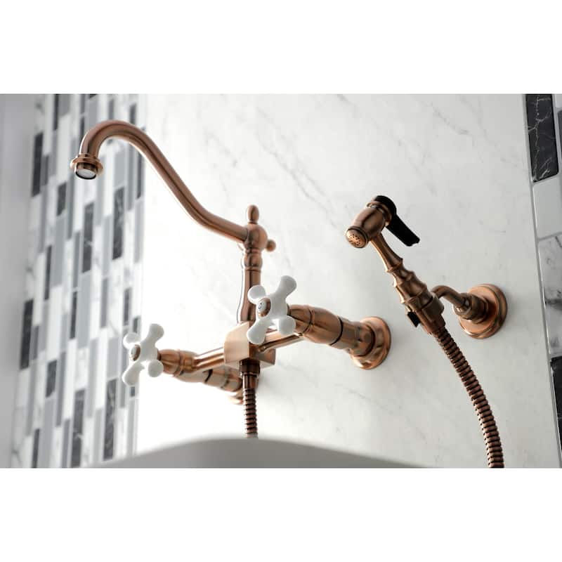 Kingston Brass Heritage 1.8 GPM Wall Mounted Widespread Bridge Kitchen