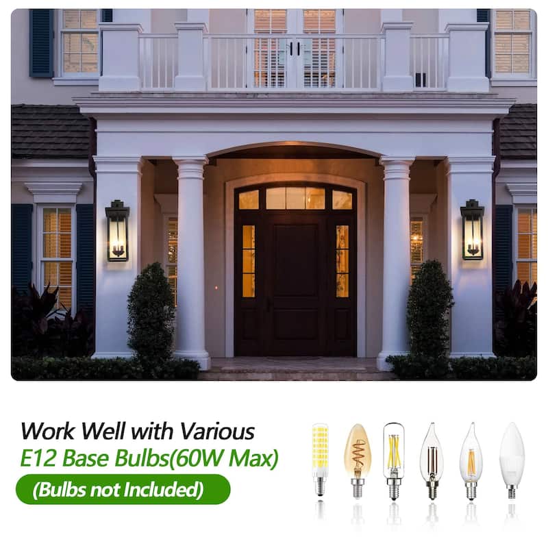 1-Pack 22.0" Outdoor Wall Lantern with Dusk to Dawn Sensor, Clear Glass Panels, Weatherproof Exterior Light(No Bulbs)