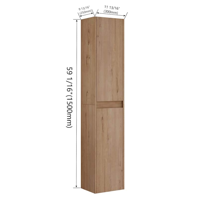GDFStudio 12" Bathroom Wall-Mounted Side Cabinet with Soft Close Doors - 11.81" x 9.81" x 59.00"