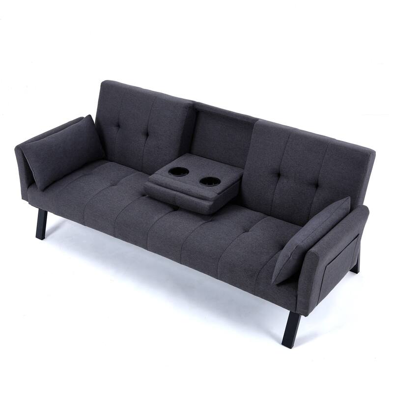70-inch multi-functional cotton and linen sofa bed: foldable + cup holder + side storage