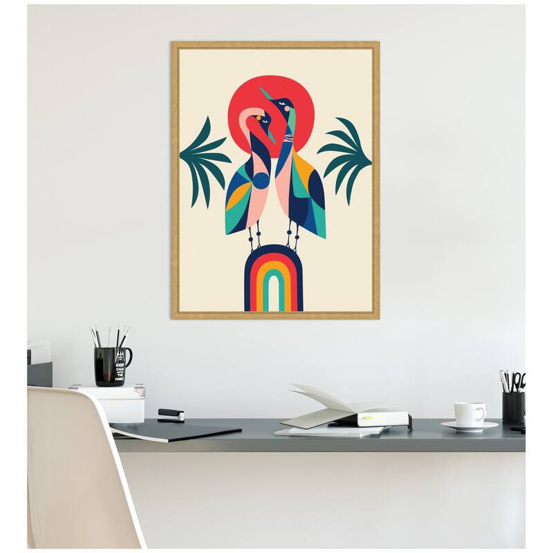 Kate and Laurel Sylvie Modern Vibrant Rainbow Geese Framed Canvas by Rachel Lee