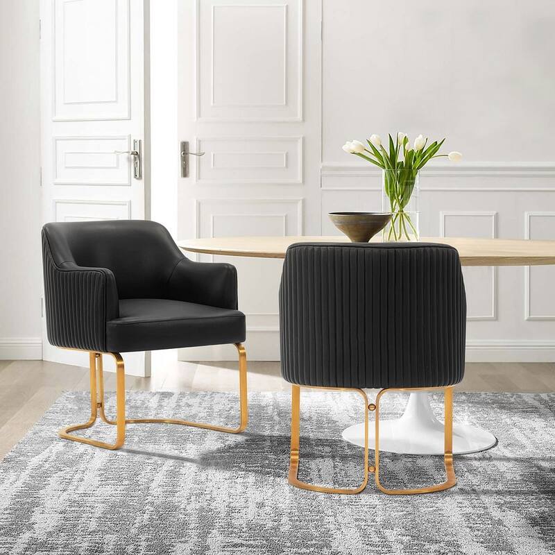 Manhattan Comfort Modern Edra Leatherette Dining Armchair - Black - Set of 2