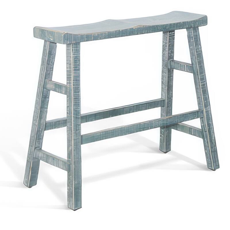 Rena Bar Height Bench, 33 Inch Rustic Seagrass Green Mahogany Wood