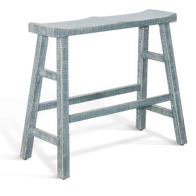 Rena Bar Height Bench, 33 Inch Rustic Seagrass Green Mahogany Wood