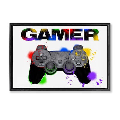 Stupell Gamer with Rainbow Splashes Framed Floater Canvas Wall Art Design By Marcus Prime