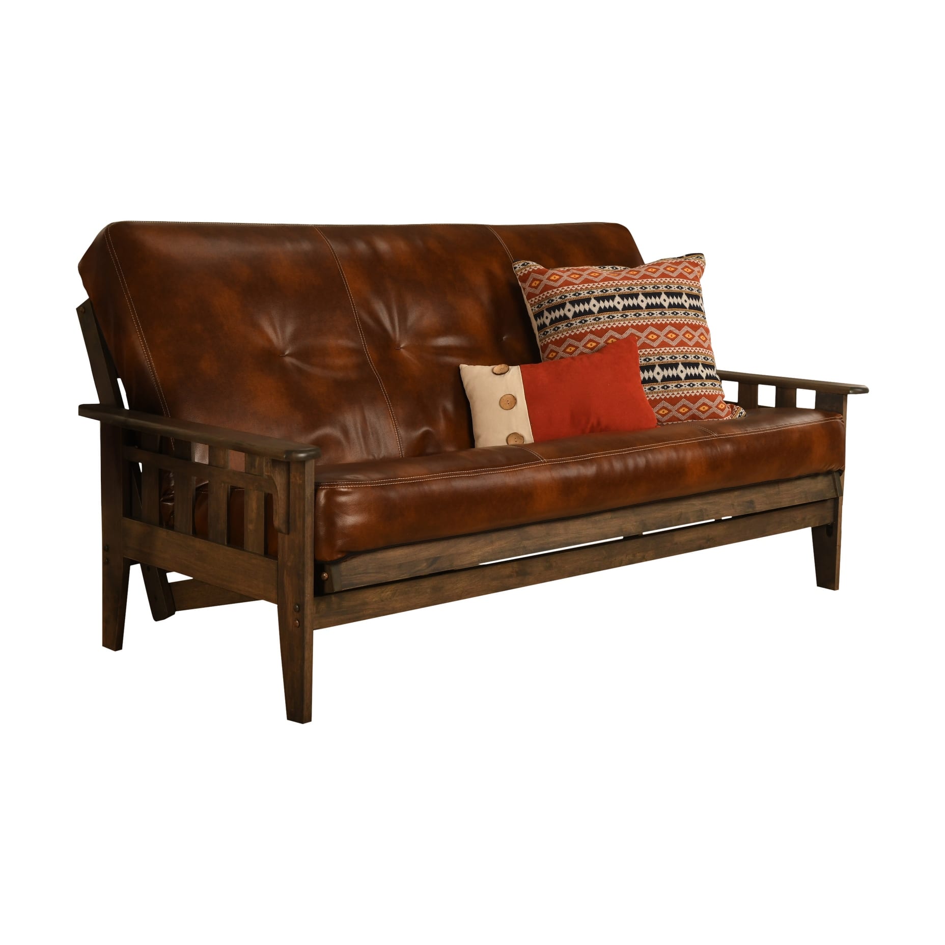 Somette Tucson Full Size Futon Set in Rustic Walnut Finish with Leather
