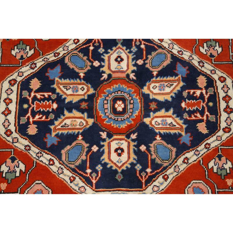 Hand Knotted Oriental 100% Wool Carpet Traditional Medallion Oranges & Rust Heriz (serapi) Area Rug - 8' 10'' X 6' 1''