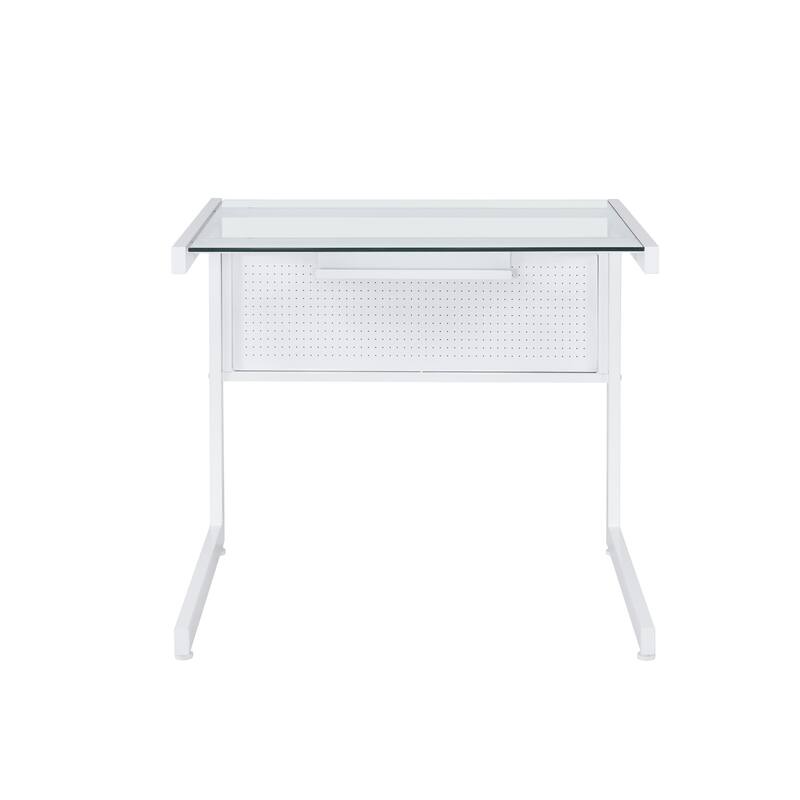 HomeRoots 33" Clear and White Glass and Stainless Steel Writing Desk