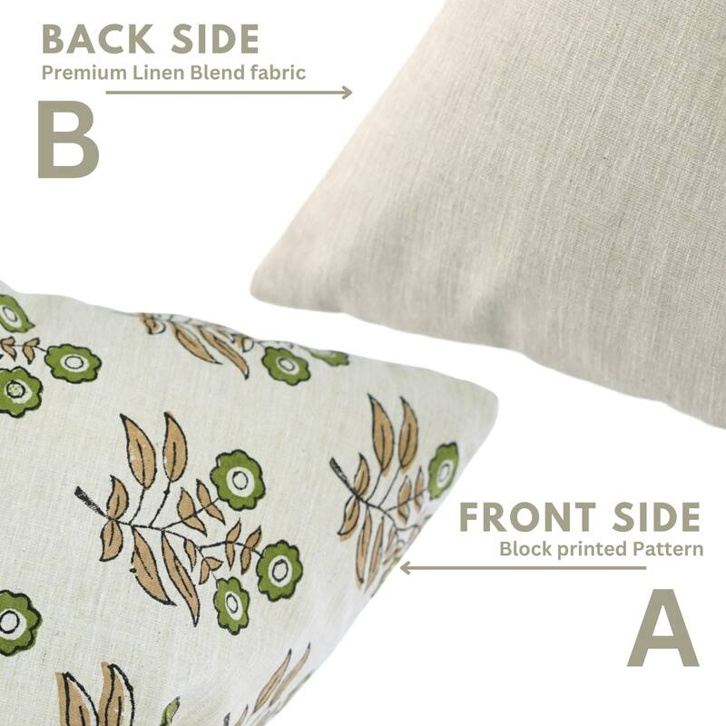Fabdivine Cushion Cover with Soft Linen Fabric Floral Block Print Boho Cozy Square 24x24 Inch Throw Home Pillowcase, Neha