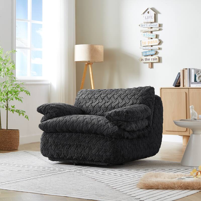 Full Compression Sofa Chair With Swivel Add Ottoman - Black