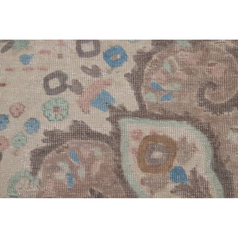 Floral Tabriz Persian Rug Hand-Knotted Traditional Beige Wool Carpet - 6'8"x 10'0"