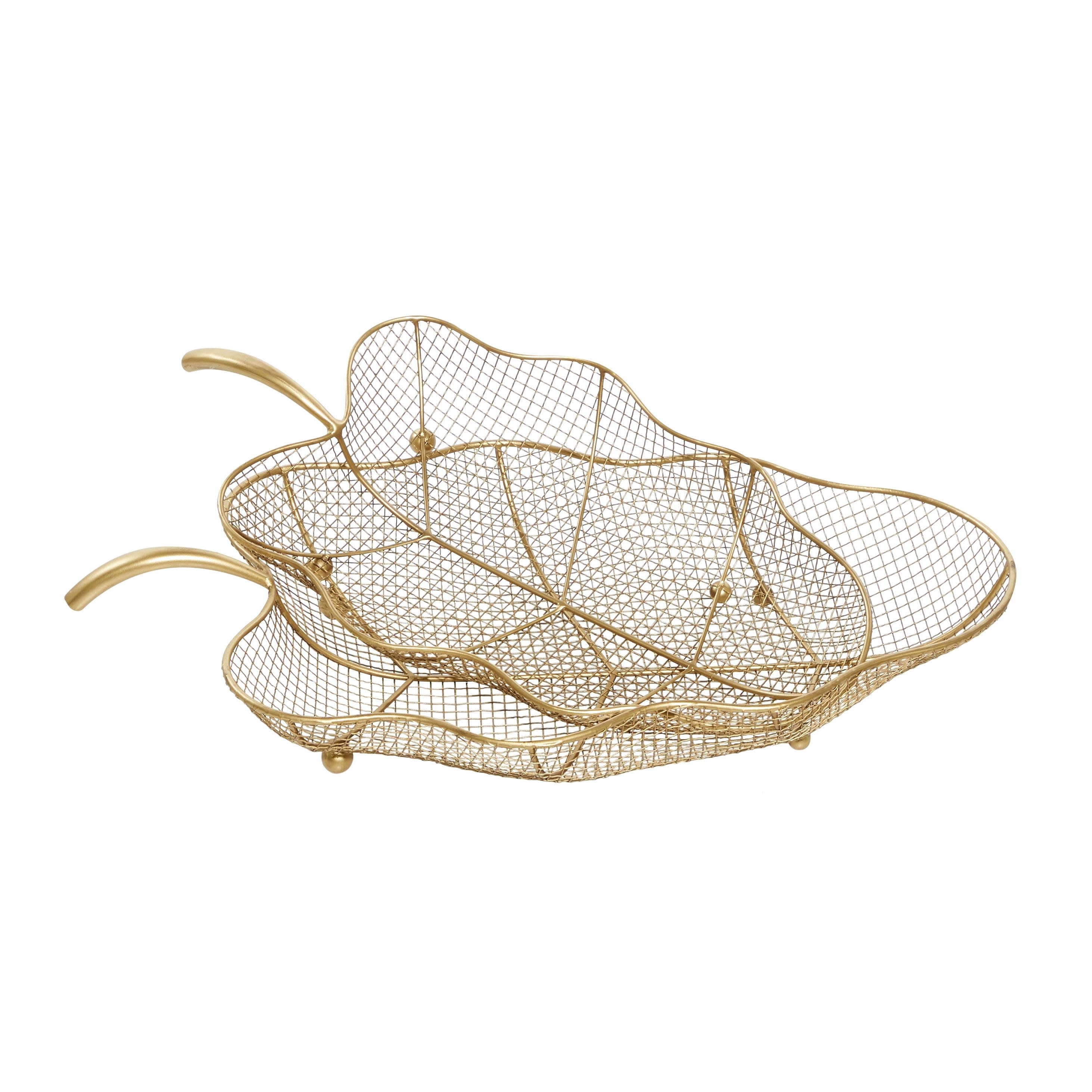 Metal Leaf Tray - Set of 2 Gold - Roche River Decor