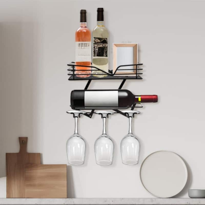 Wall Mounted Wine Rack - 10.4"D x4.1"W x 9.5"H - Black