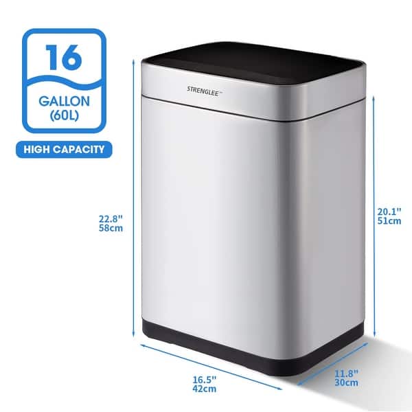 13 Gallon Stainless Steel Trash Can, with Lid, Vibration Automatic
