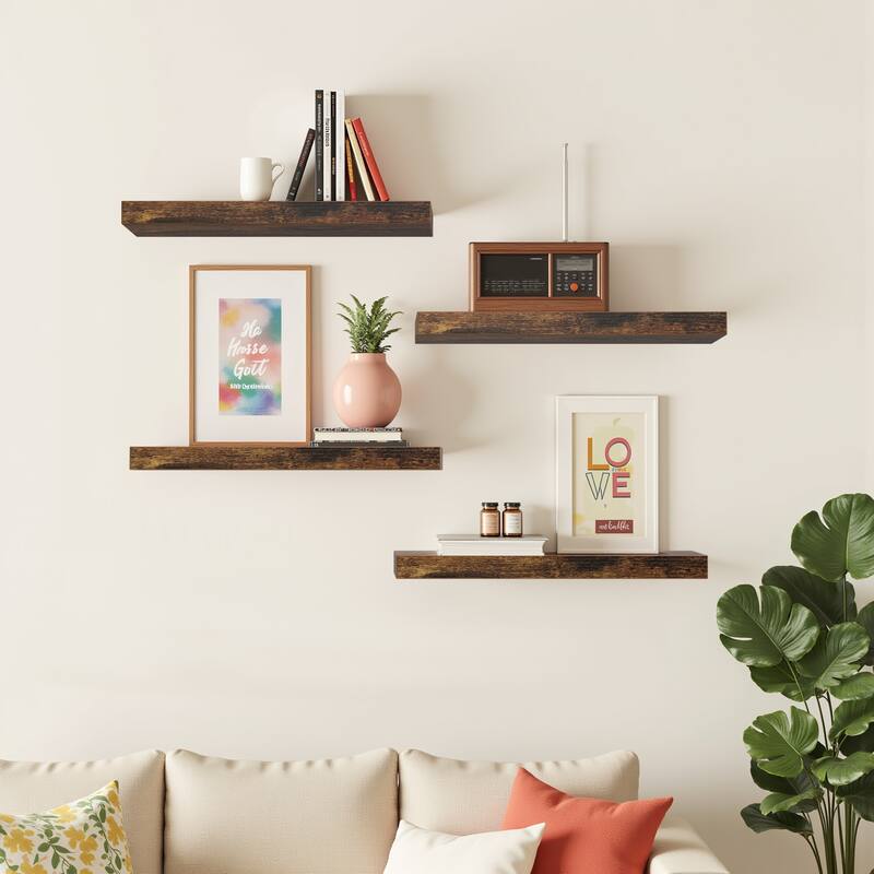 Homy Casa Wall-Mounted Floating Shelf, Set for Living, Modern Sturdy - Brown