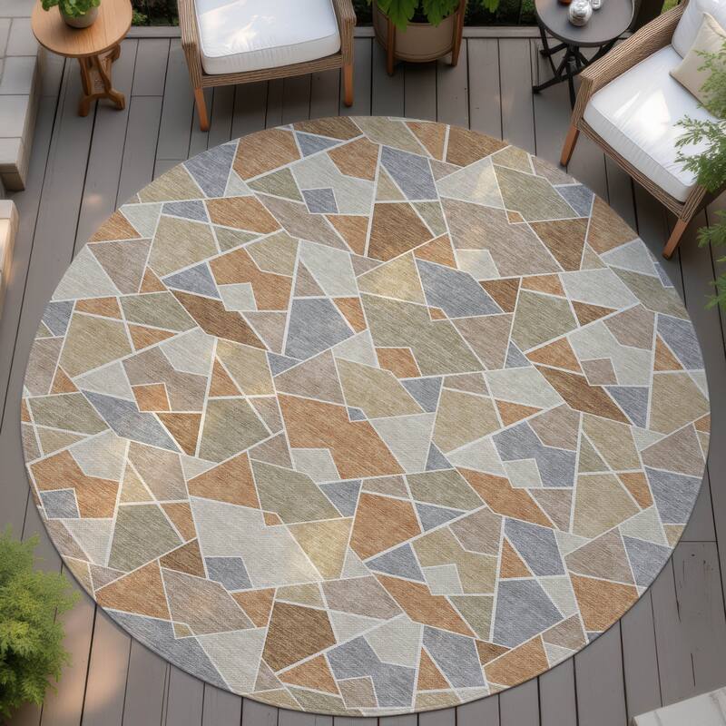 Machine Washable Indoor/ Outdoor Modern Mosaic Chantille Rug - Copper - 8' x 8'