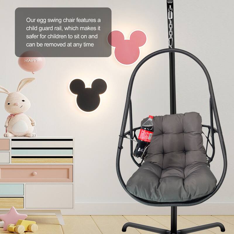 Hanging Swing Egg Chairs Foldable Hanging Basket Chair with Cup Holder