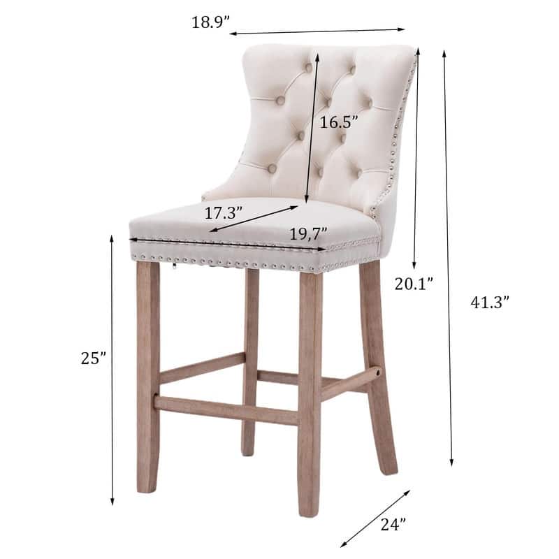 Wing Back Velvet Tufted Nailhead Barstools(Set of 6)