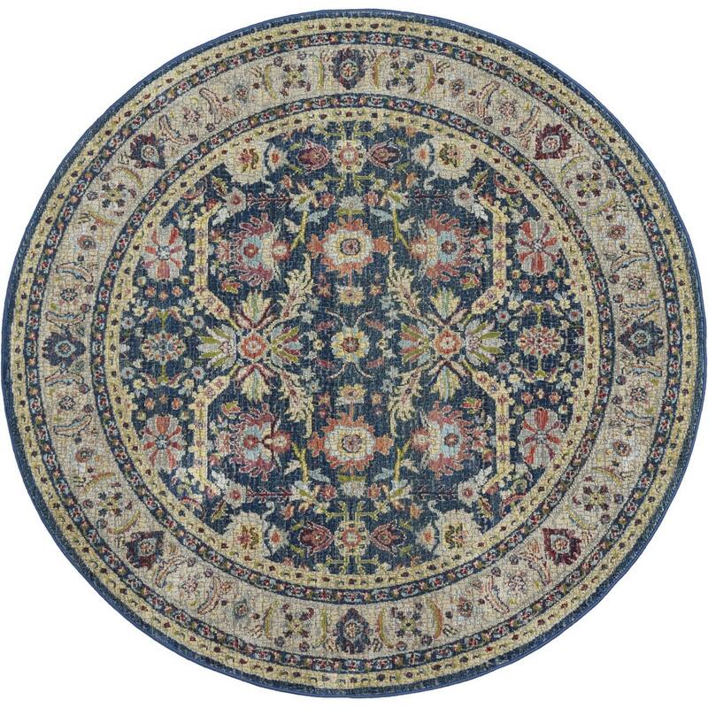 Jepas Power Loomed Distressed Geometric Floral Traditional Non Skid Area Rug By HomeRoots - 72' X '72' X '0.5