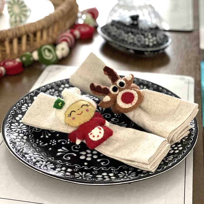 Handmade Felt Christmas Napkin Ring, Set of 4 (Nepal)
