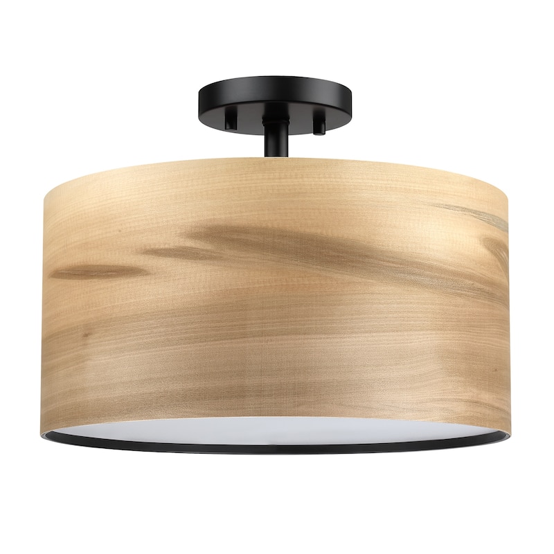Breaux Wood Veneer Drum Semi Flush Mount Ceiling Light