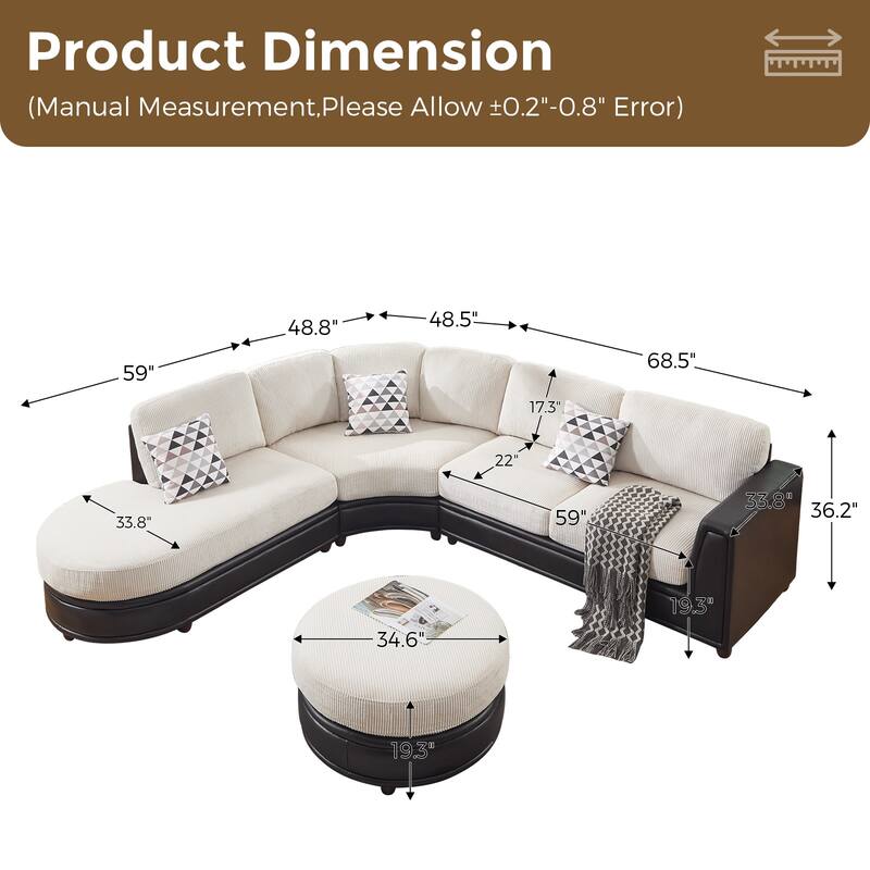 Oversized Corduroy With Faux Leather Modular Sectional