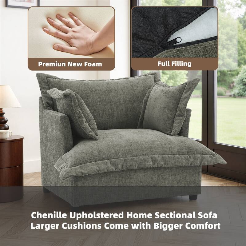 39"W Oversized Upholstered Chenille Comfy Cloud Accent Armchair