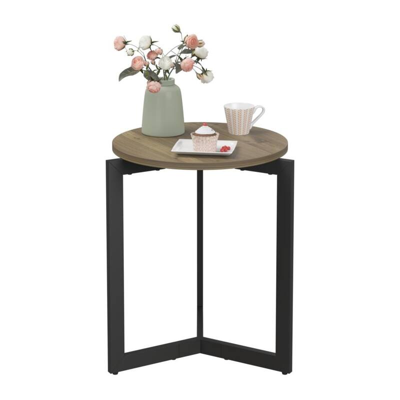 19.68''H Rustic Accent Round Side Table with Sturdy Metal Frame for Living Room