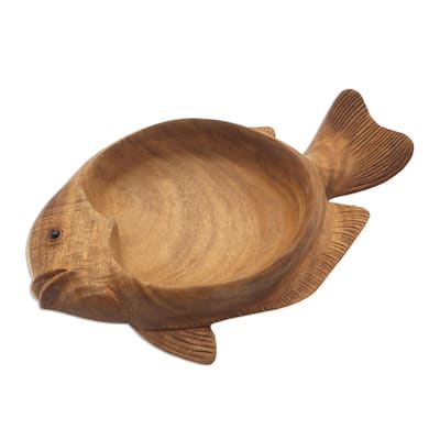 NOVICA Faithful Fish, Wood catchall - 2.4" H x 12.25" W x 7.75" D