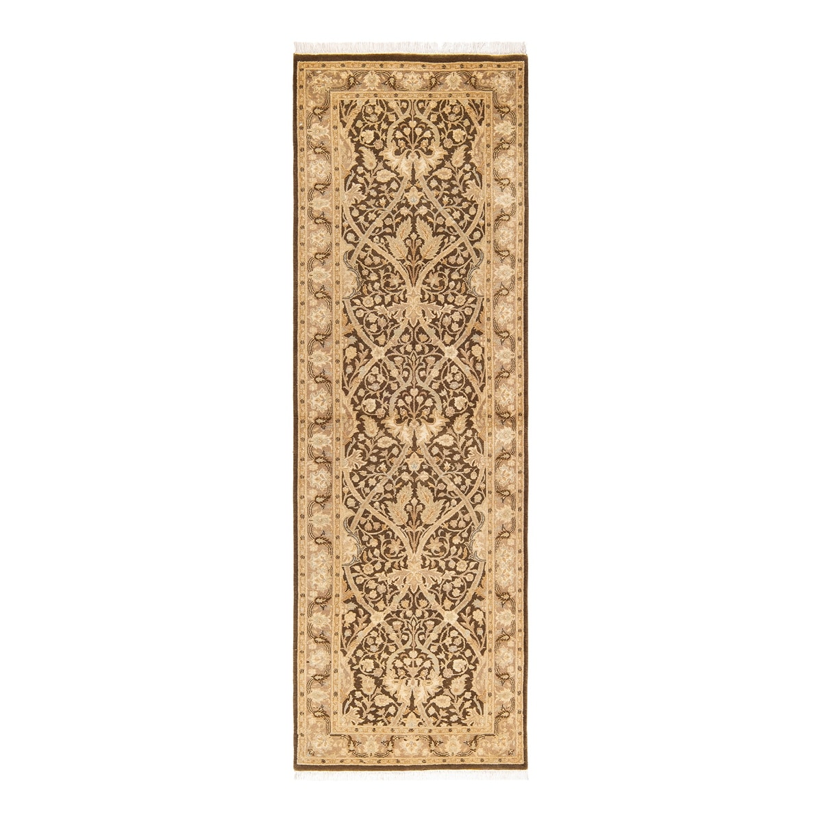 Overton Hand Knotted Wool Traditional Oriental Brown Runner