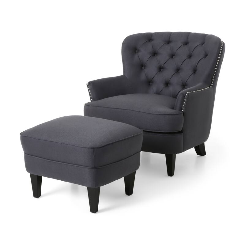 Upholstered Accent Chair Set with Ottoman, Morden Living Room Chair with Tufted Back, Rivet Trim for Bedroom/Reading Spaces