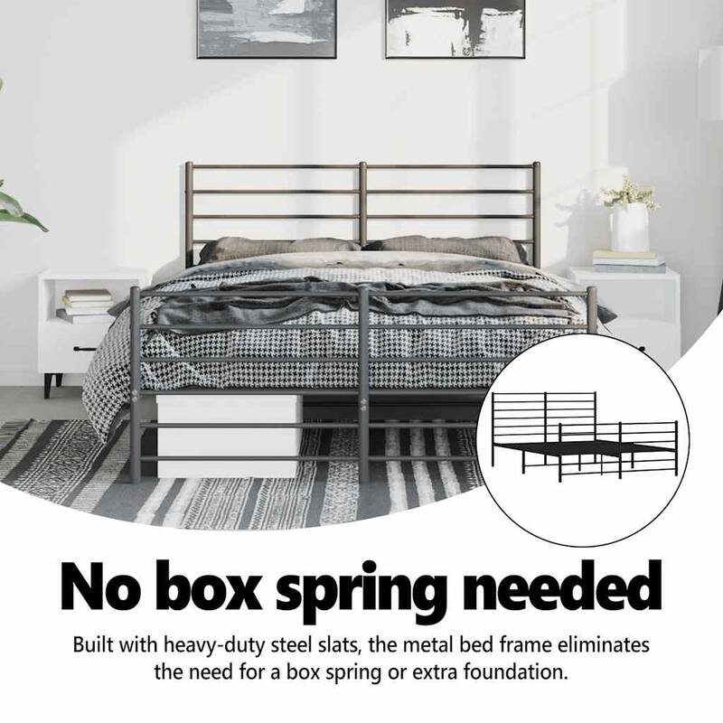 vidaXL Metal Bed Frame with Headboard, No Mattress