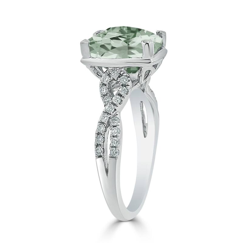 Auriya 2 1/3ct Cushion-cut Green Amethyst and Diamond Engagement Ring 1/5ctw 14kt Gold