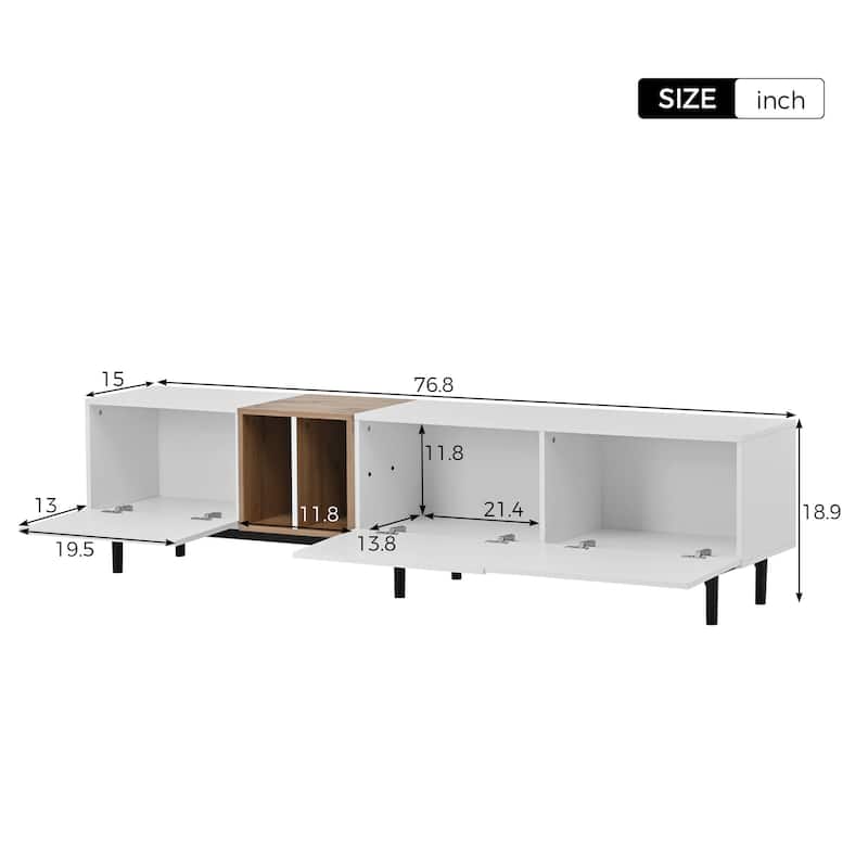 Modern TV Stand for 80" TV with 3 Doors with Large Storage Cabinet