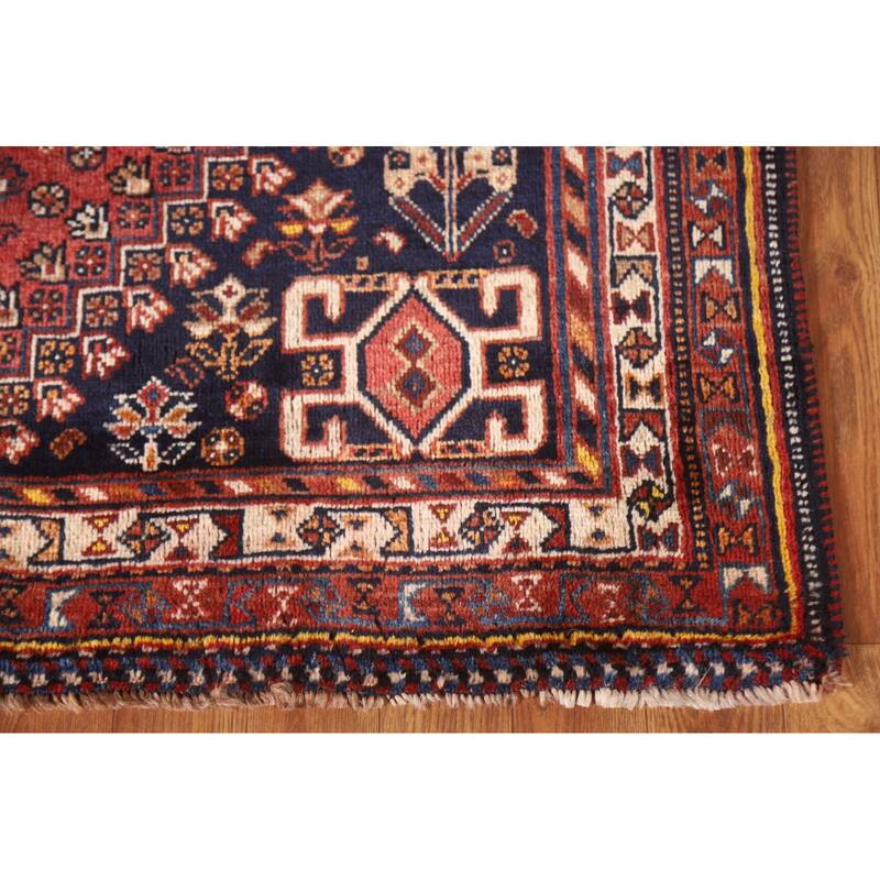 Vegetable Dye Shiraz Persian Rug Hand-knotted Vintage Wool Carpet - 3'9"x 5'2"