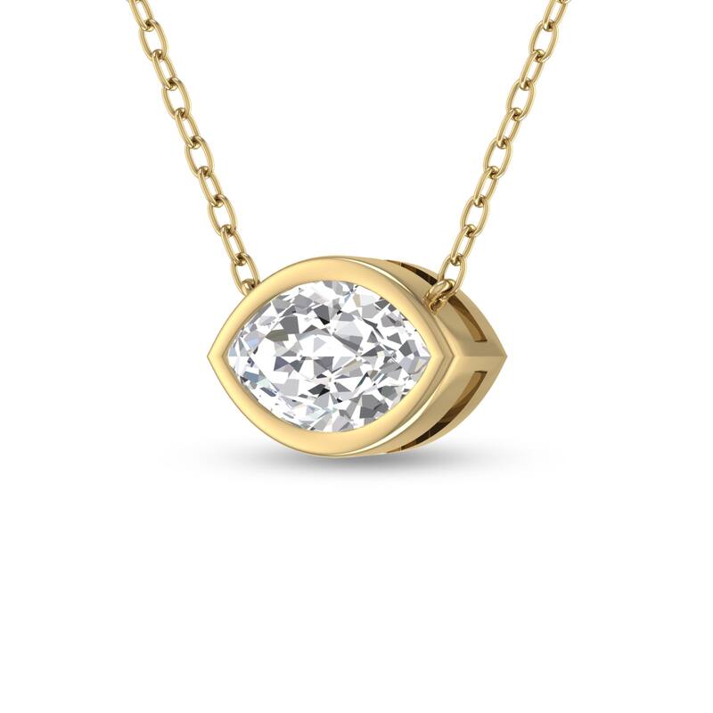 Marquee Lab Grown 1/2 Carat Marquise Shaped Bezel Set Diamond Solitaire Pendant in 14K Yellow Gold