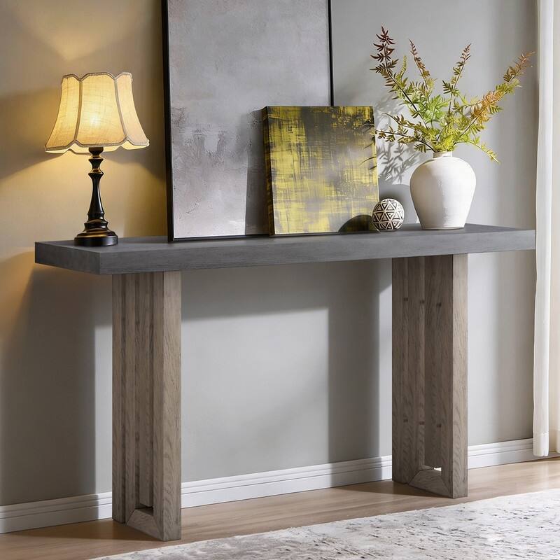 Modern 59" Console Table with Distinctive Shapes for Entryway and Living Spaces - Grey
