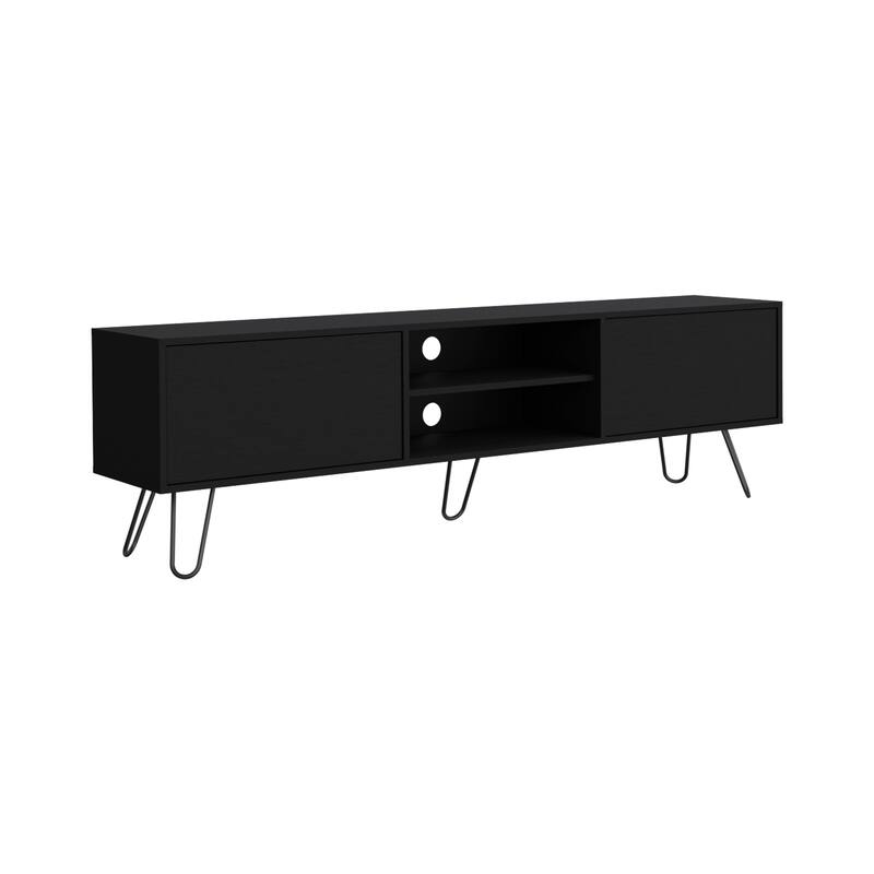 Vassel TV Stand, Entertainment Unit with Hinged Drawers and Hairpin Legs