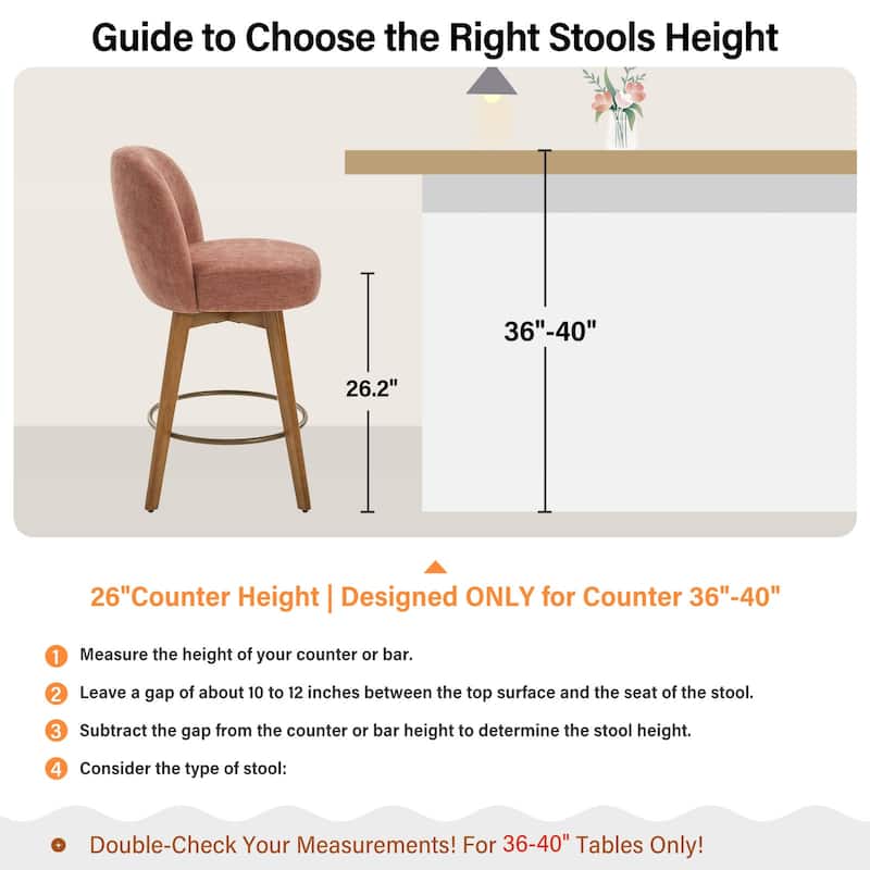 Fabric Upholstered Counter Height Swivel Bar Stools - 37.8"H x 19.7"W x 23.2"D