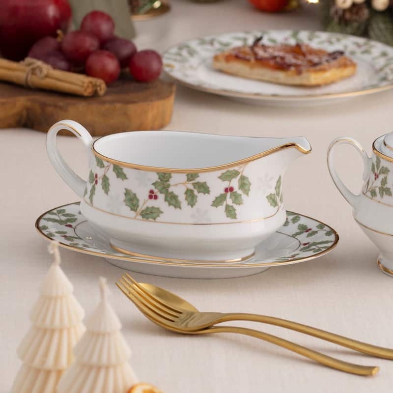 Noritake Holly & Berry Gold Gravy with Tray (2-Pieces), 13 oz.