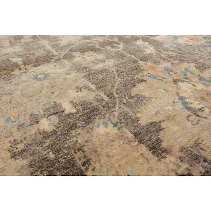 Multi Size Hand Knotted Blue Traditional Oushak Wool Oriental Area Rug - 7' 9'' x 9' 10''