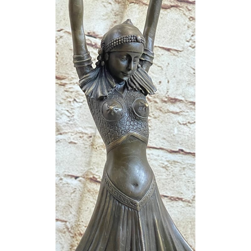 Art Deco Chiparus Russian Dancer Hands Raised Bronze Statue Sculpture Figure Marble Base