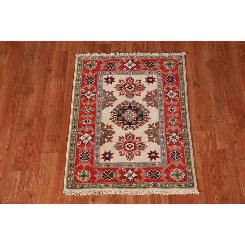 Kazak Oriental Accent Foyer Rug Handmade Geometric Wool Carpet - 2'0"x 3'0"