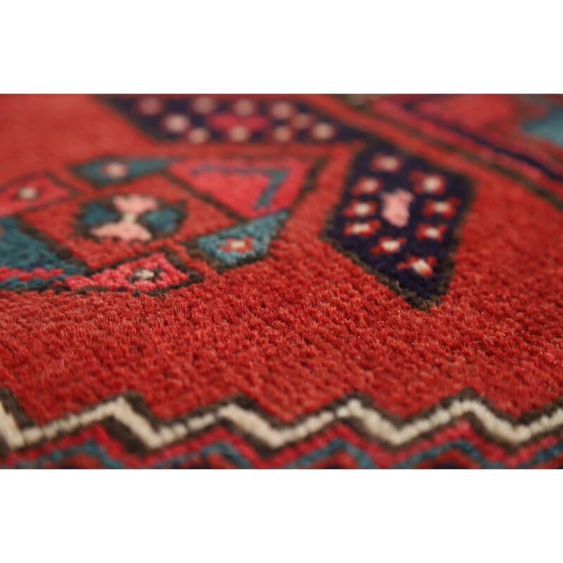 Geometric Ardebil Persian Vintage Runner Rug Handmade Wool Carpet - 3'7"x 10'7"